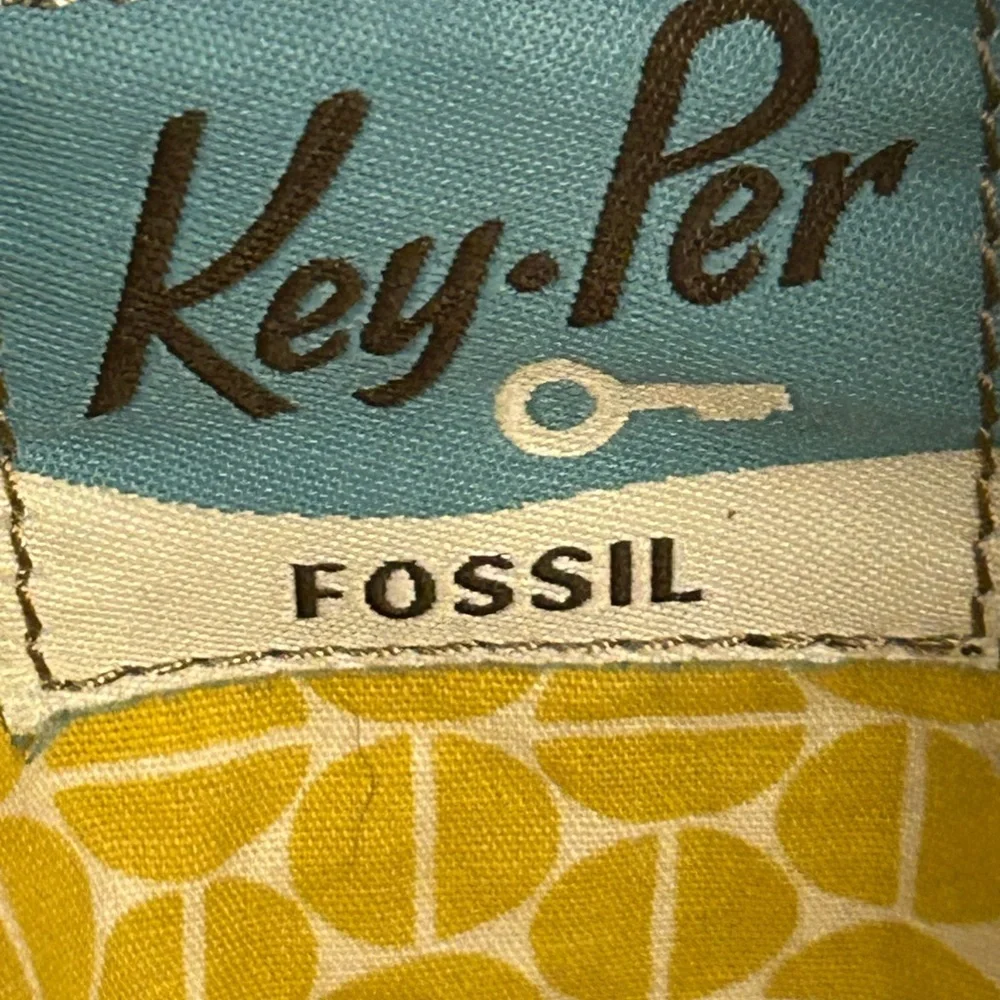 FOSSIL Key Per Coated Canvas Leather Trim Multi Pattern Hobo  Purse
